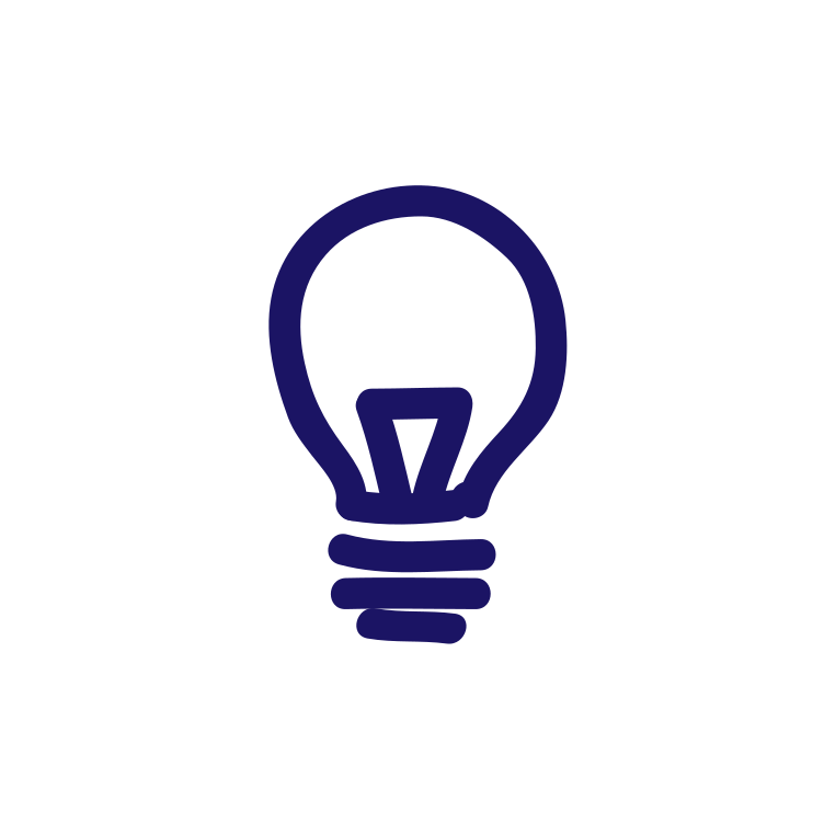 Dunkelblaue Glühlampe, nicht gefüllt, die Umrisslinie ist dick und sieht handgemalt aus